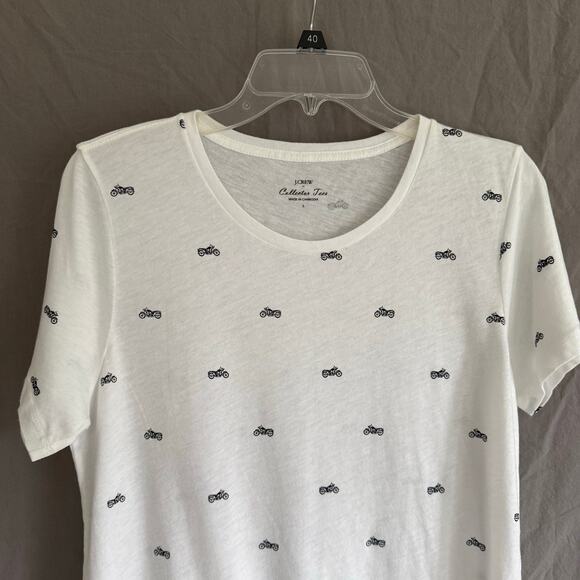 J.Crew Collector Tees Motorcycle Print T-Shirt White Indie Soft Grunge Sz Large - Picture 4 of 10